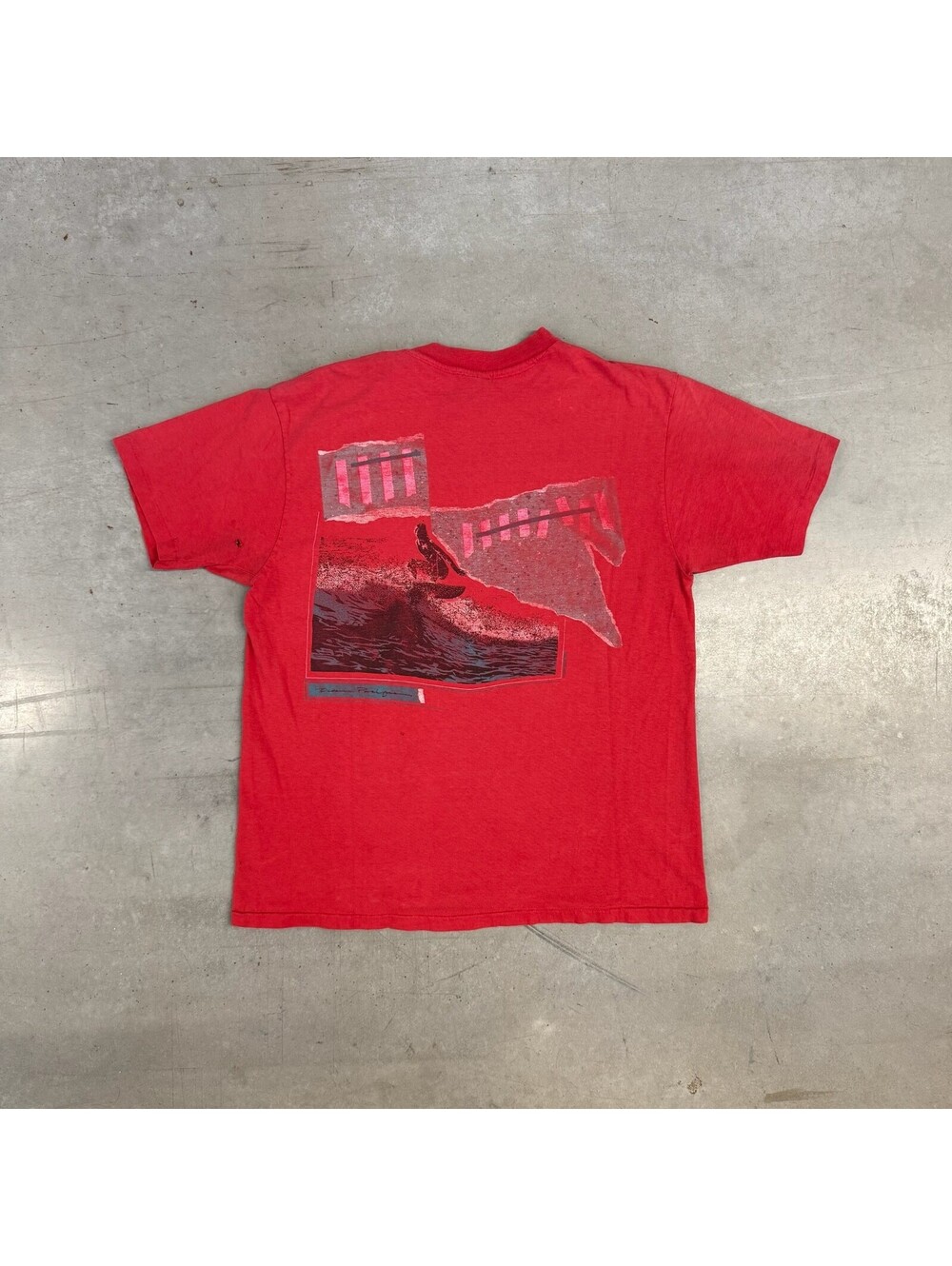 Vintage 90s Ocean Pacific Faded Surfing Graphic T-Shirt Extra Large Red
